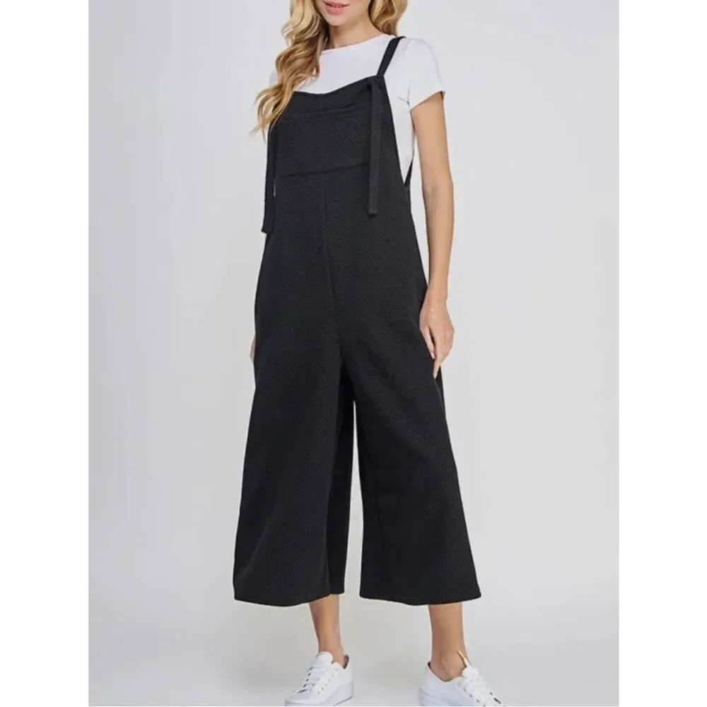 Black Wide-Leg Tie-Strap Jumpsuit